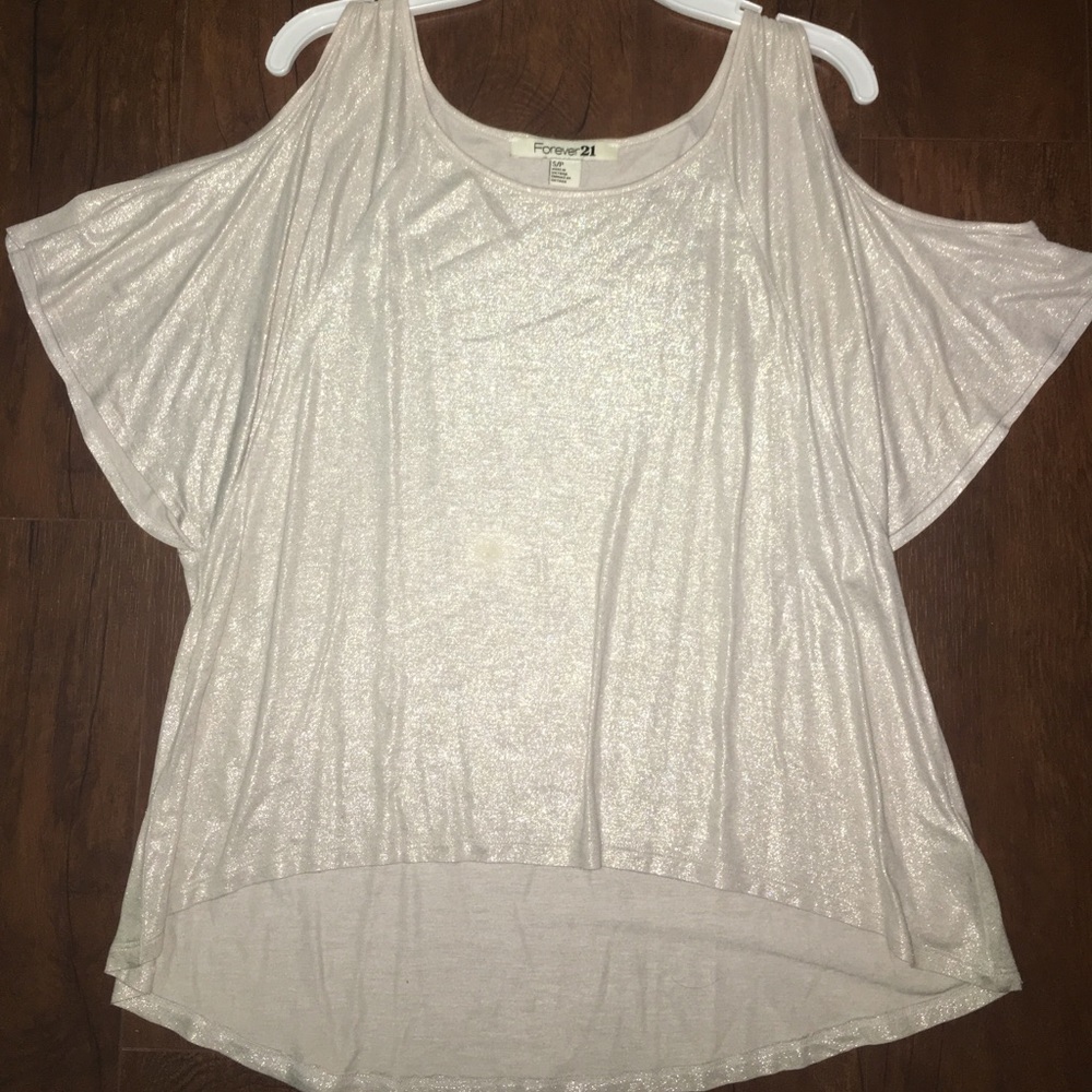 Sparkly Cream Top with Shoulder Cut Outs